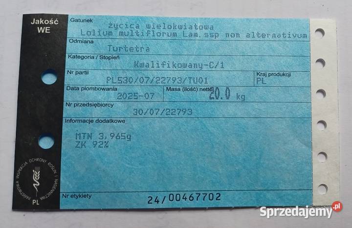 Życica Wielokwiatowa TURTETRA C1 bezpośrednio
