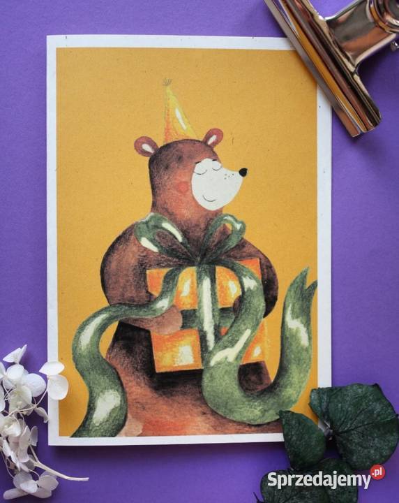 Kartka urodzinowa miś Rękodzieło Lubin