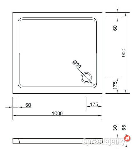 Brodzik 100x90 prostokątny płaski do montażu na Szczecin