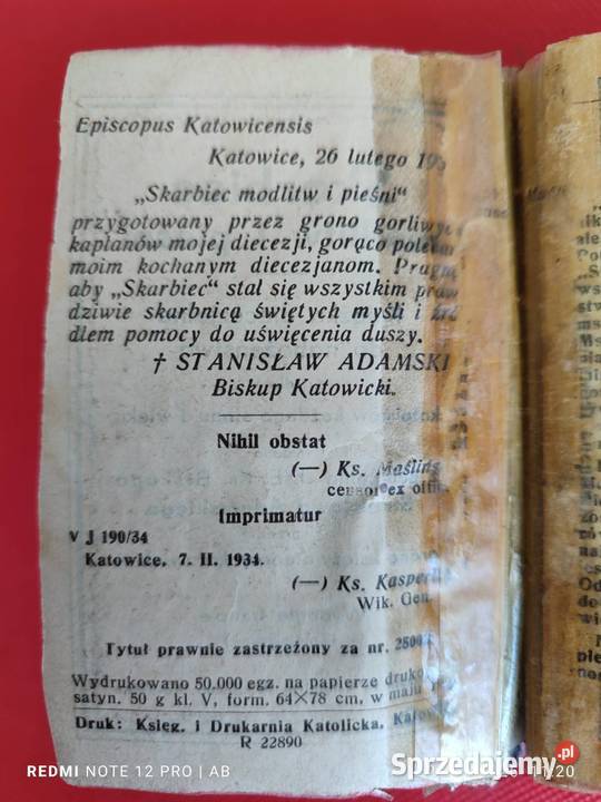 Skarbiec modlitw i pieśni wyd 3 Katowice 1948 r