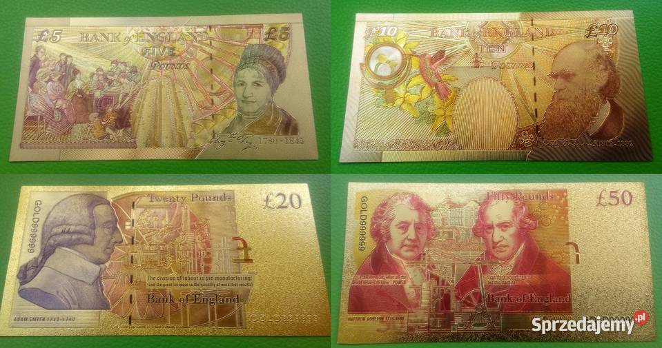 4 x ZŁOTY Banknot FUNT Zestaw Elizabeth Złoto 24 Kolekcje Sosnowiec
