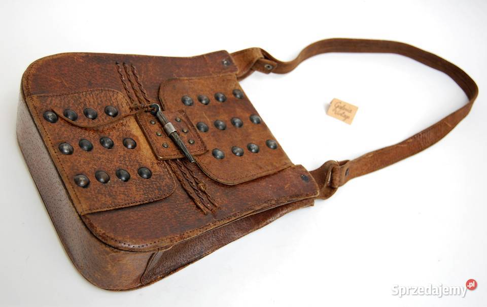 Torba skórzana na ramię rycerska vintage lata 70 Lublin