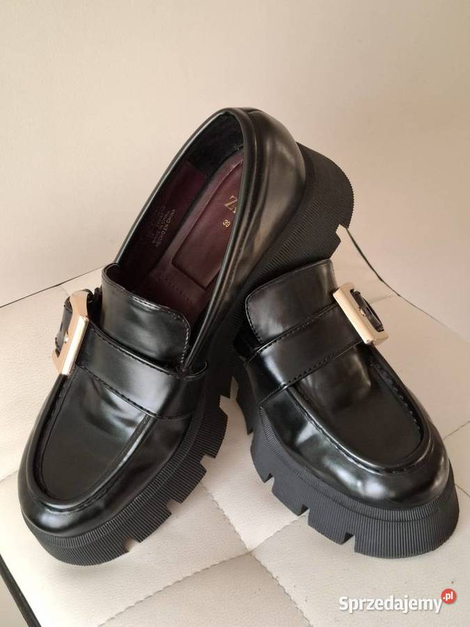 Zara 39 mokasyny loafersy czarne wysoka podeszwa