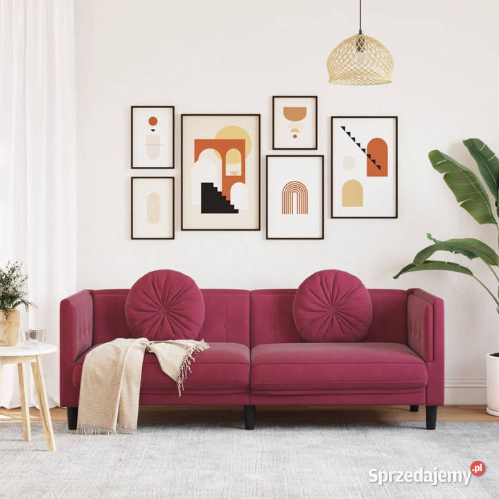 Sofa 3osobowa z poduszkami winna czerwień Warszawa