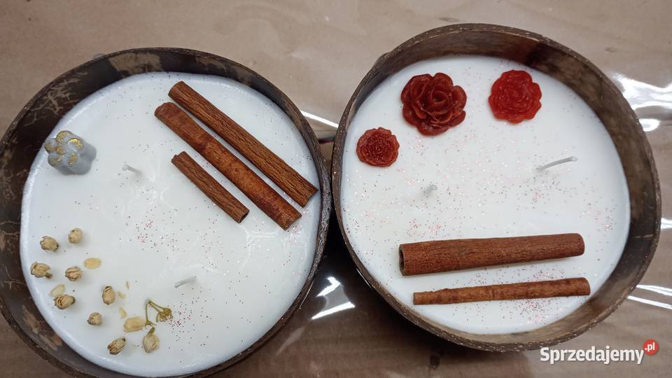 Świece sojowe handmade w misce kokosowej Ołpiny