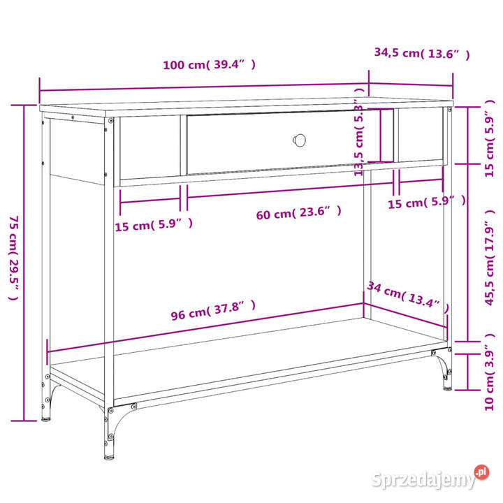 Stolik konsolowy czarny 100x345x75 WM834160 Warszawa