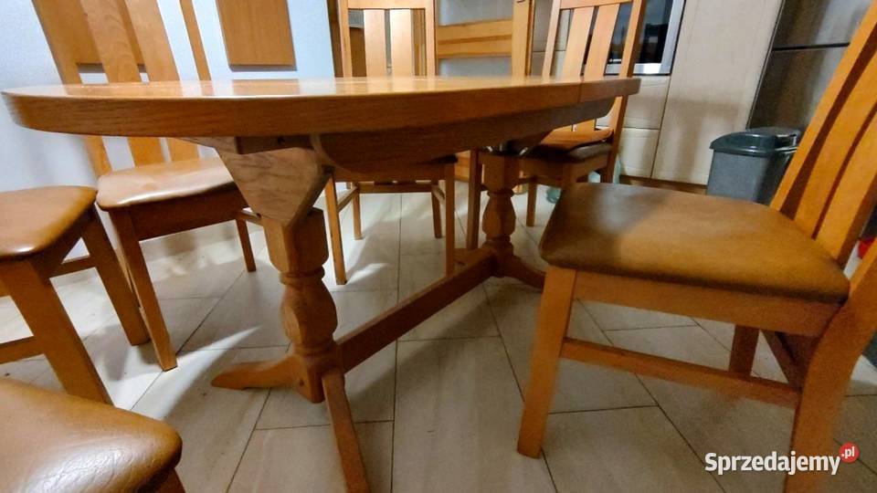 Stół drewniany rozkładany 6 krzeseł
