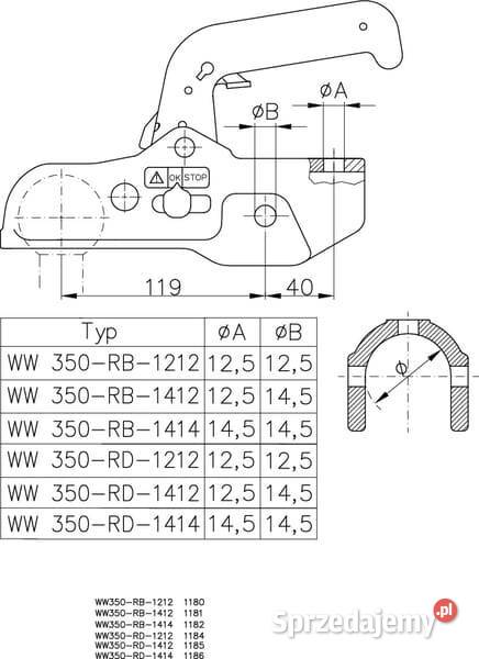 Zaczep kulowy przyczepki 3500 65 mm 1860806 małopolskie Kamionna sprzedam