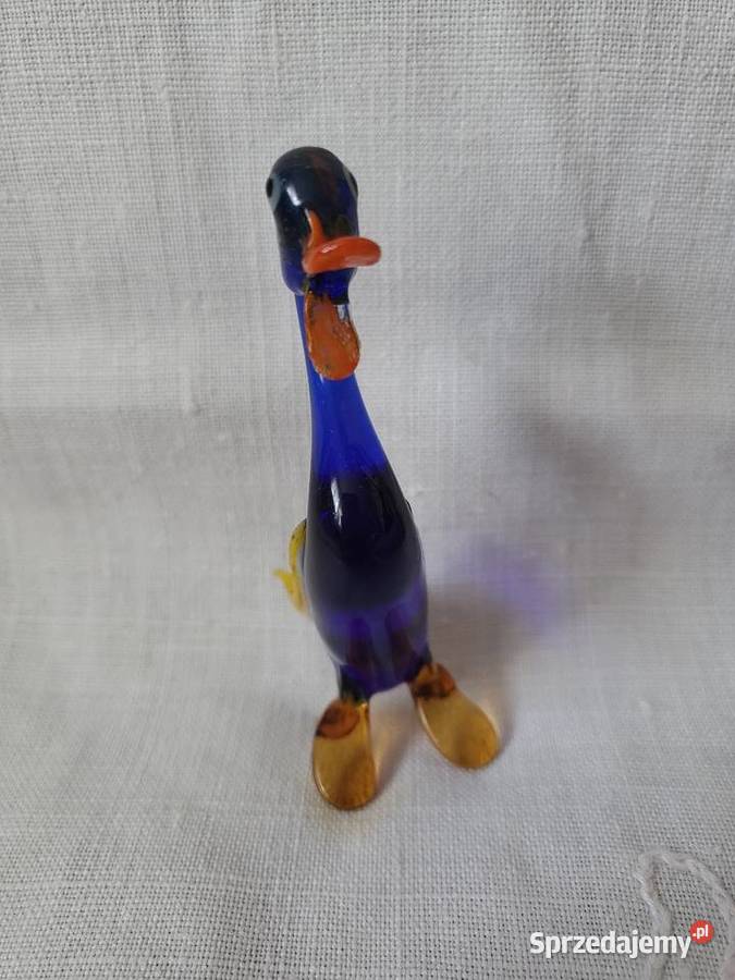 Figurka piękna szklo kobalt KACZUSZKA ręczna