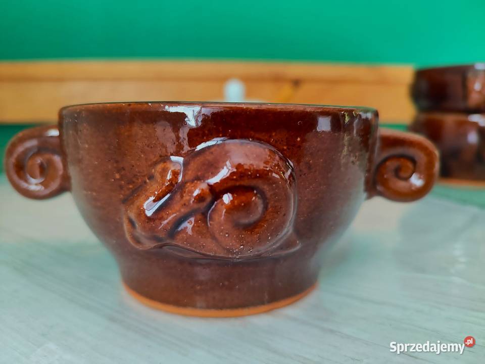 Ceramiczne szkliwione bulionówki ozdobne 5 sztuk