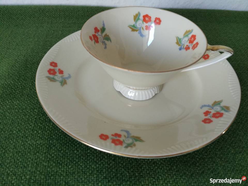 Filiżanka talerzyk deserowy sygnowana porcelana Ropa