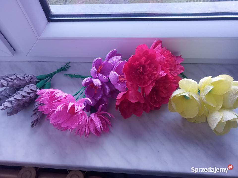Kwiatki z krepiny bukiety palma wielkanocna Dekoracje i ozdoby
