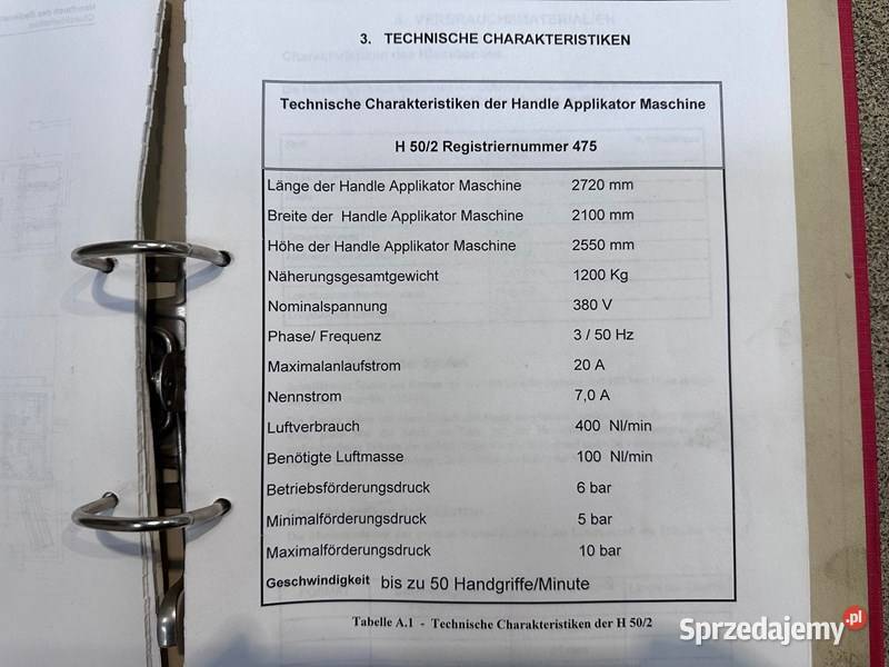 Aplikator rączek rączkarka aplikator uchwytów 50 Produkcja lubuskie Sława