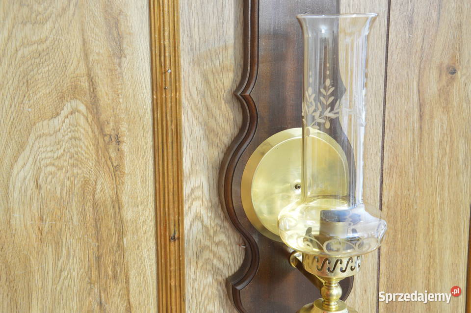 piękny kinkiet świecznik mosiądz drewno