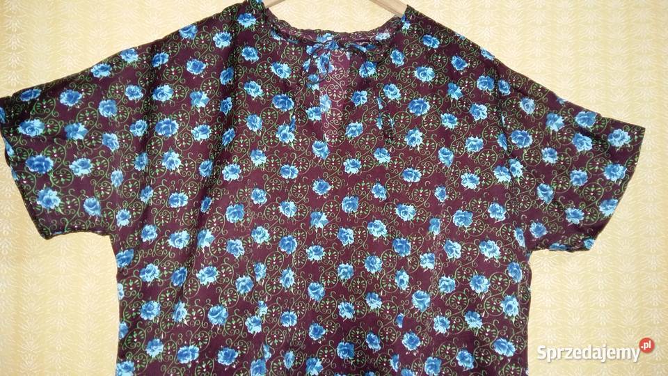 Bordowa sukienka w niebieskie kwiatki z krótkim Kwiatki Łódź