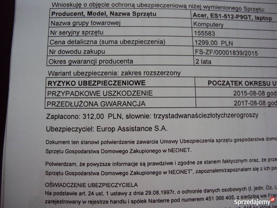Laptopa Acer ES1512 Gwarancja do 082018 Stan