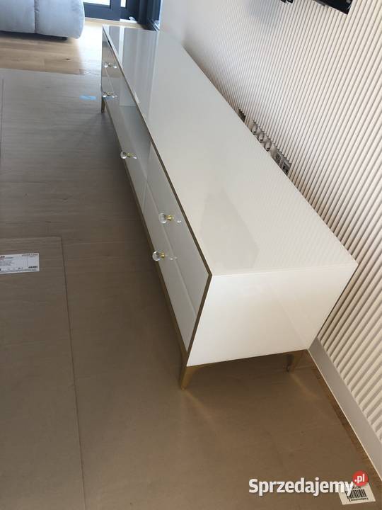 Komoda RTV nowoczesna glamour biała złota noga Komody Komody Kępno