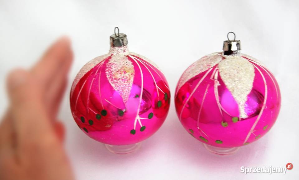 Stare bombki szklane 2 ręcznie malowane różowe Lublin