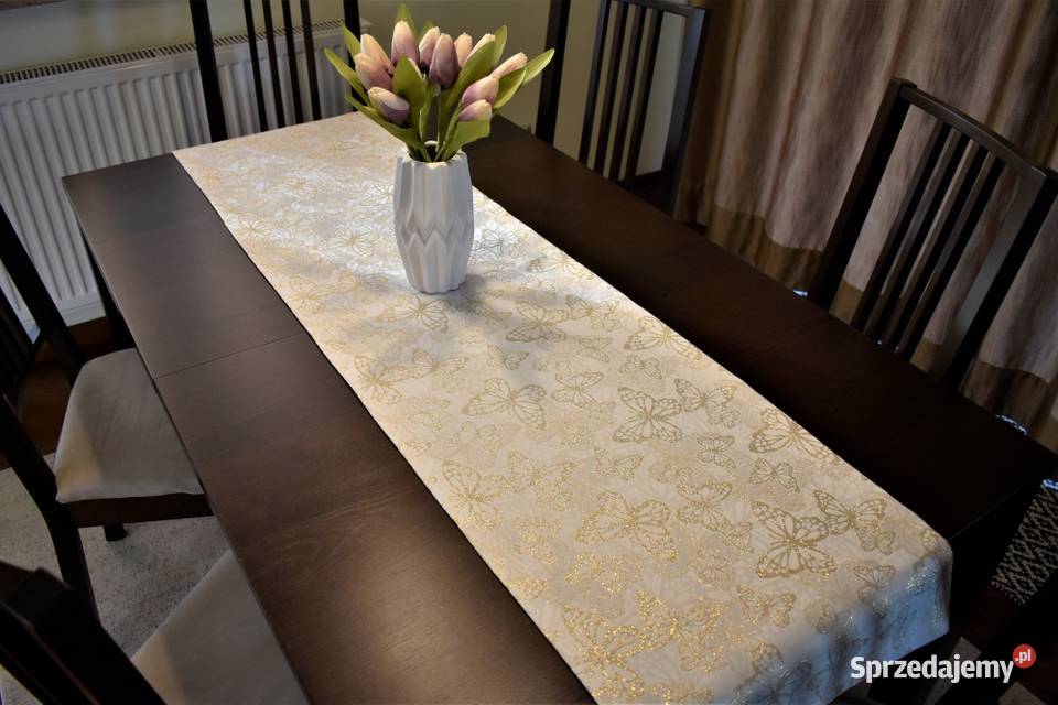 Bieżnik dwustronny Plamoodporny Złote Motyle 40 beżowy Obrusy i serwety Stare Kupiski