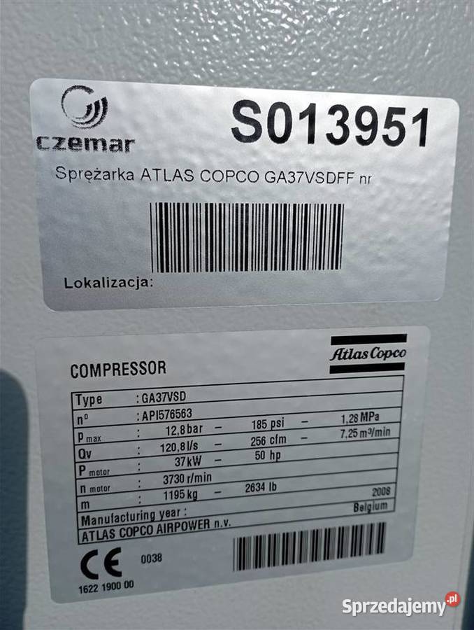 Sprężarka śrubowa kompresor ATLAS COPCO GA37 Wilków