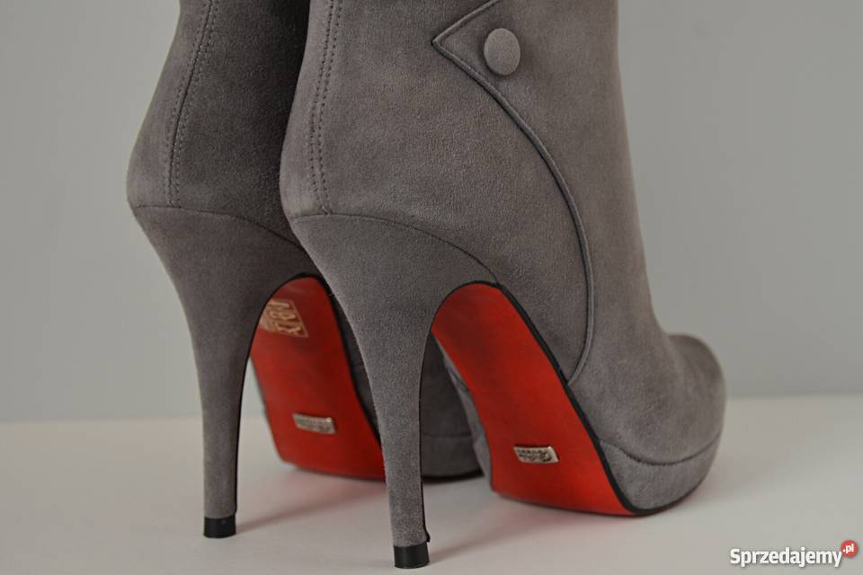 LUX SZPILKA i PLATFORMA szary zamsz skóra kozaki szary/srebrny Białystok