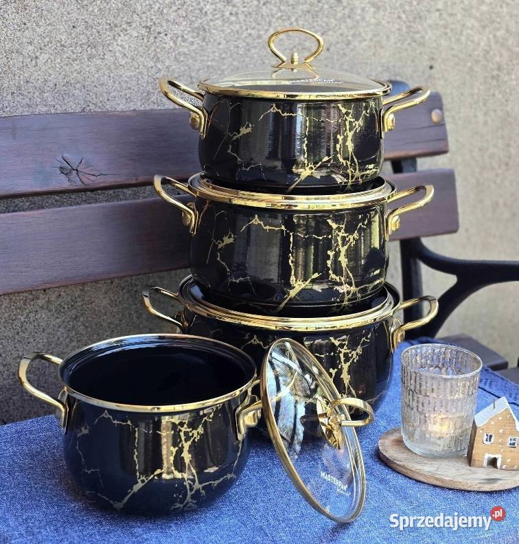 229 Garnki emalia czarny marmur MASTERPAN Zabrze sprzedam