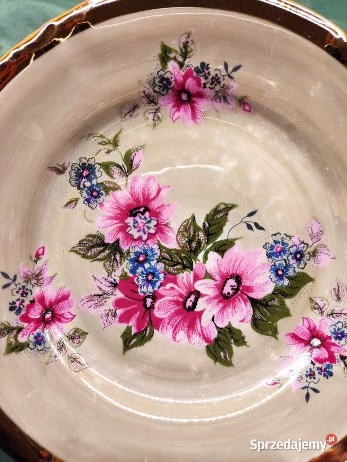 Talerzyk porcelanowy Chodzież w kwiaty i złotą Głuchołazy