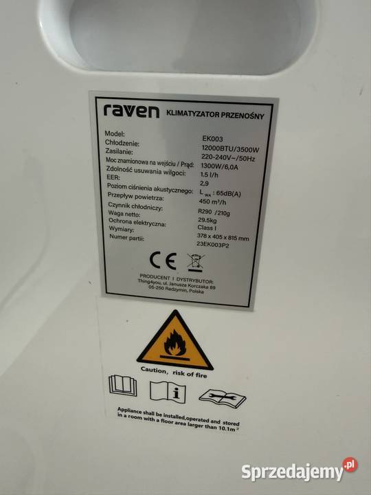 Klimatyzator przenośny raven ek003 35kw Witkowo Drugie sprzedam