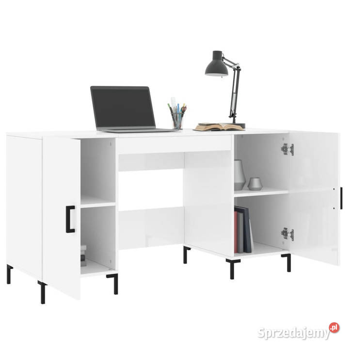 Biurko białe z połyskiem 140x50x75 materiał Warszawa
