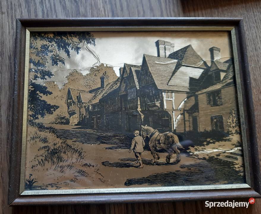 Obrazki zabytkowy wydruk na metalicznej folii Antyki, Sztuka, Kolekcje warmińsko-mazurskie Morąg