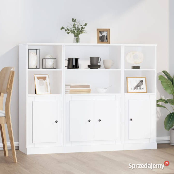 Wysokie szafki 3 białe materiał drewnopochodny Szafki