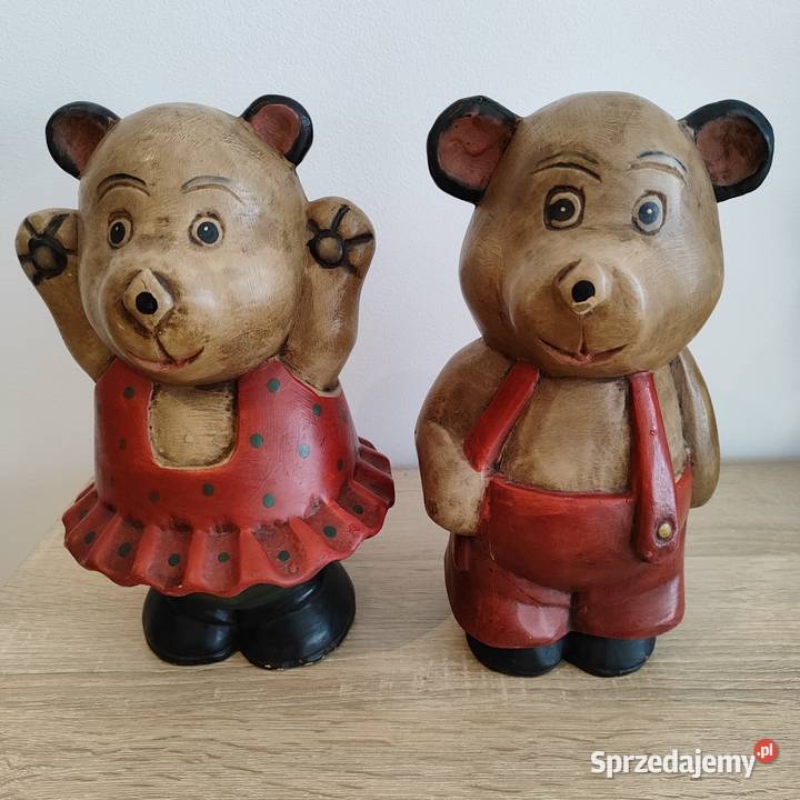 Dwie stare drewniane figurki Para misiów Wola Łużańska