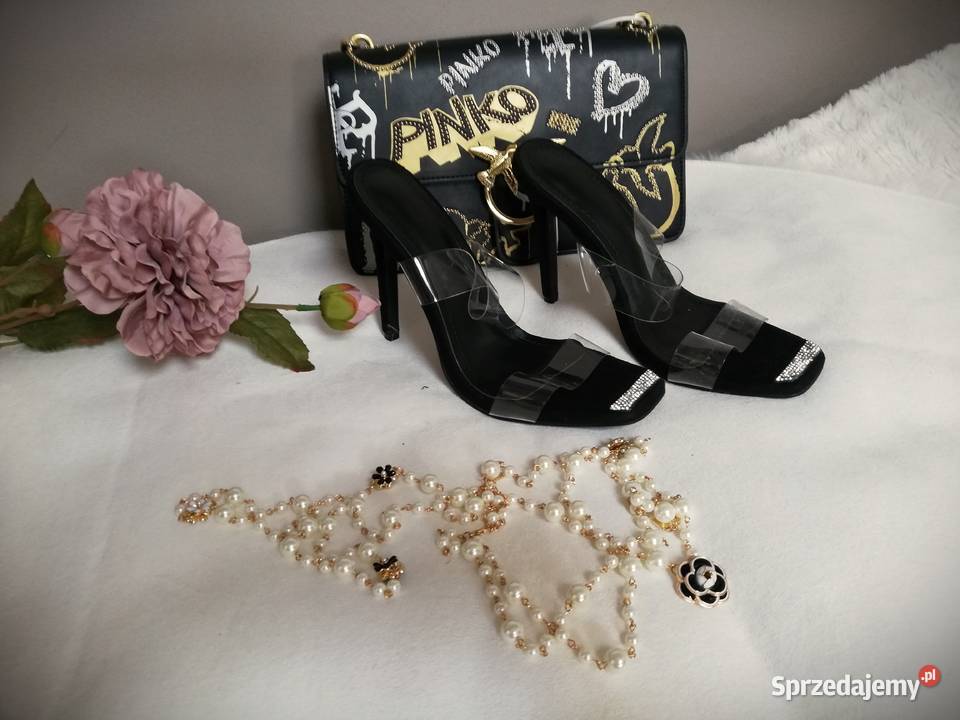 szpilki klapki czarne cyrkonie inna Warszawa