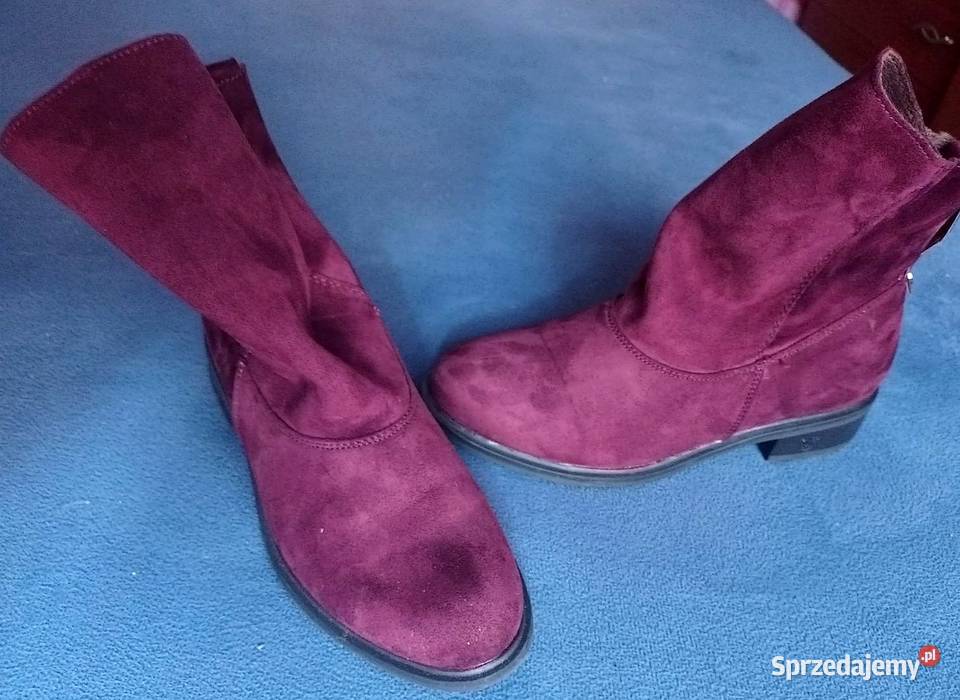 Zamszowe botki damskie na płaskim obcasie opolskie