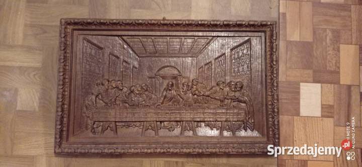 Obraz Ostatnia wieczerza drewno rzeźbiony odcienie brązowego Warszawa