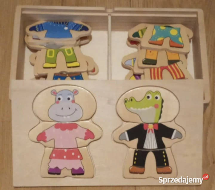 Drewniane klocki zwierzęta ubrania Aleksandrów Łódzki