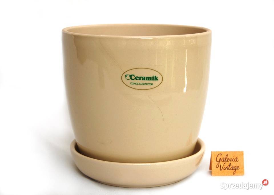 Ceramik doniczka ceramiczna z podstawką beżowa Doniczki i osłonki Lublin sprzedam