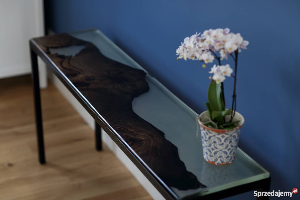 Konsola czarny dąb stół bezbarwna żywica epoksyd