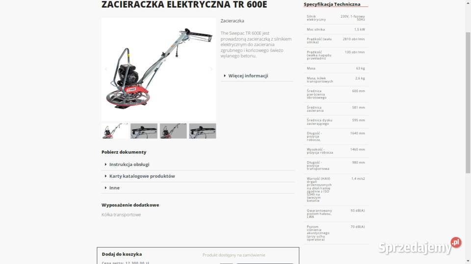 zacieraczka do betonu Swepac TR 600E elektryczna lubelskie Końskowola