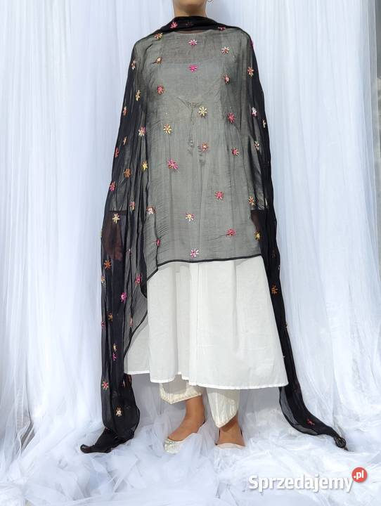 Duża chusta szal dupatta haft floral szyfon Nakrycia głowy Szczecin sprzedam