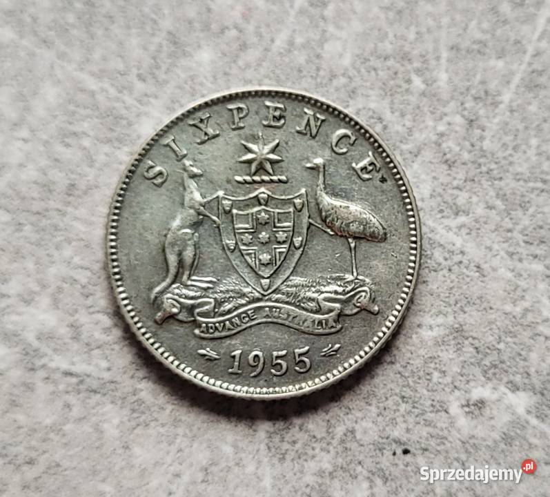 141 AUSTRALIA srebro 6 Pensów 1955 r Wola Kruszyńska sprzedam