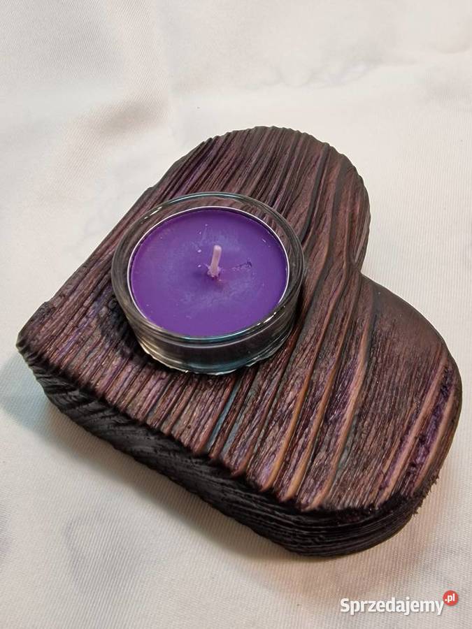 Świecznik drewniany serce śliwkowy na tealight Sępopol sprzedam