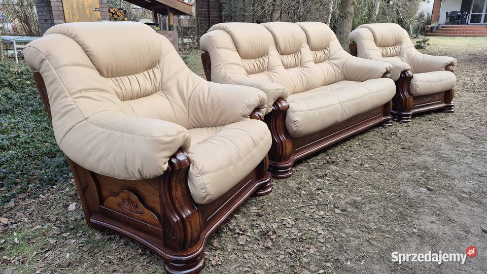 Komplet wypoczynkowy 3 1 1 Nowa skóra naturalna wielkopolskie Śmigiel