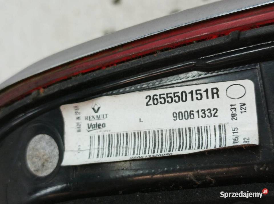 LAMPA TYŁ W KLAPĘ LEWA 265550151R Renault Kadjar Lampy tylne
