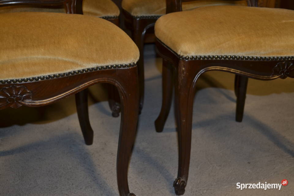 krzesła ludwikowskie ramy ciemny orzech welur śląskie Będzin