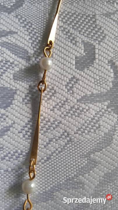 PIĘKNY ZŁOCONY NASZYJNIK Z PEREŁKAMI Naszyjniki wielkopolskie Piła