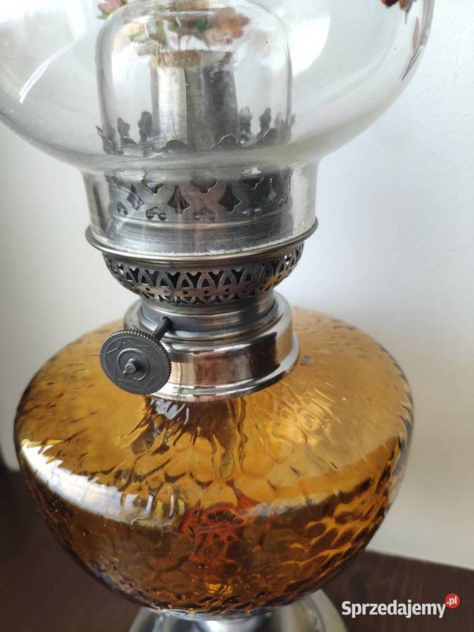Stara francuska cynkalowa szklana lampa naftowa Kraków