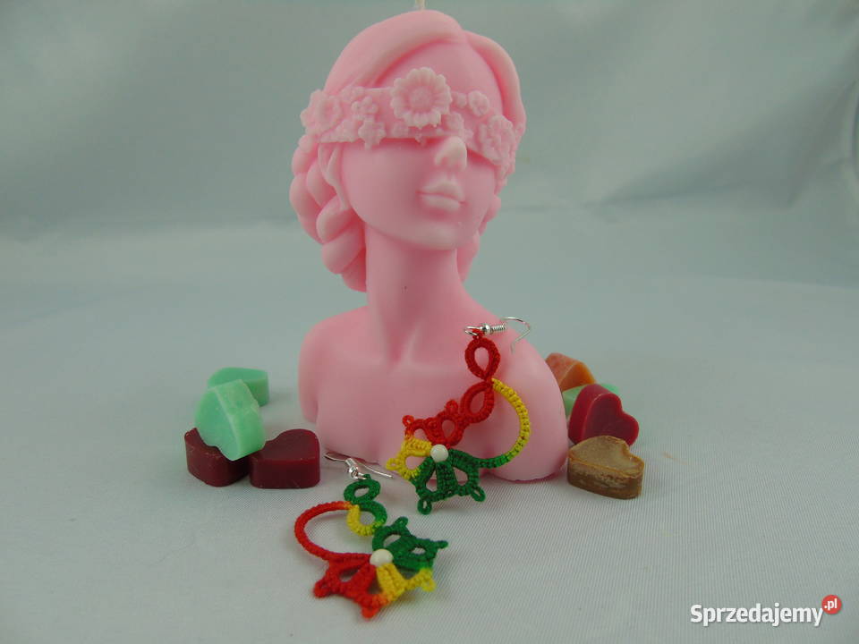 Kolczyki frywolitkowe różne wzory i kolory Wiśniowa