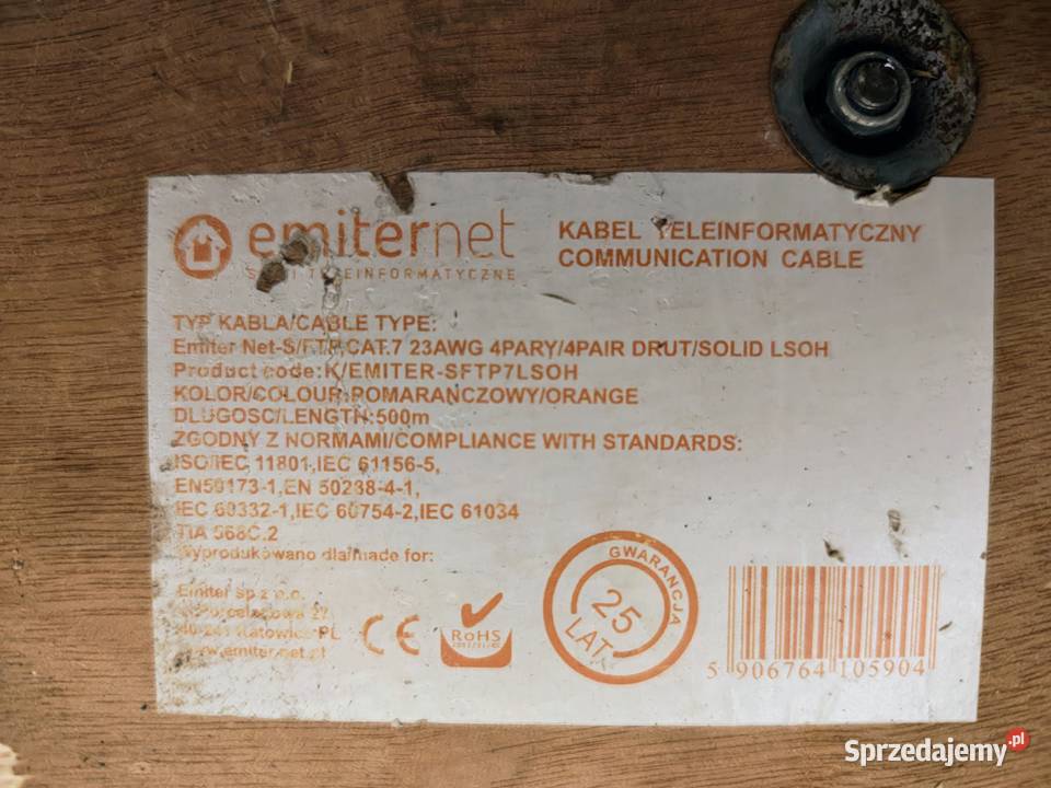 Kabel SFTP Cat7 Kat 7 EmiterNet 1000MHz LSOH Instalacje łódzkie sprzedam