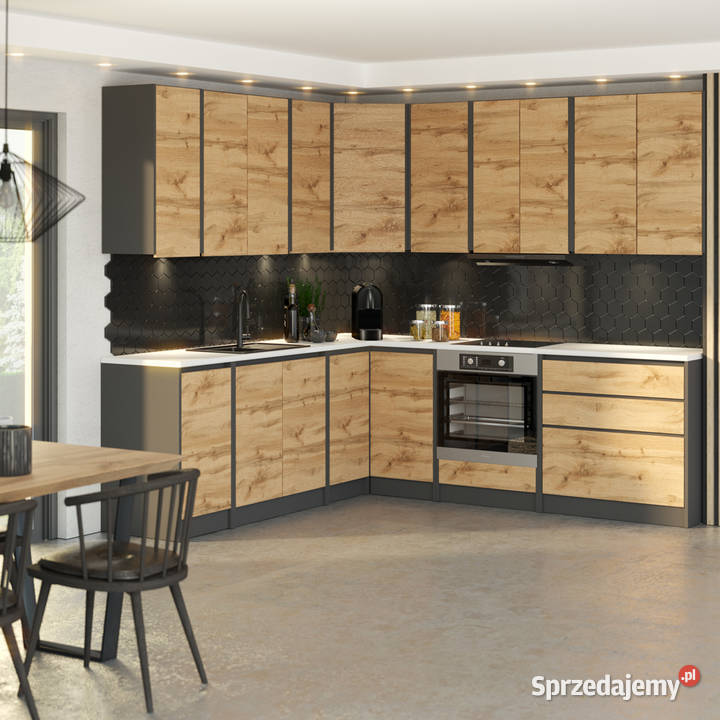 Meble Kuchenne Narożne Modułowe Szare Z Drewnem Elbląg